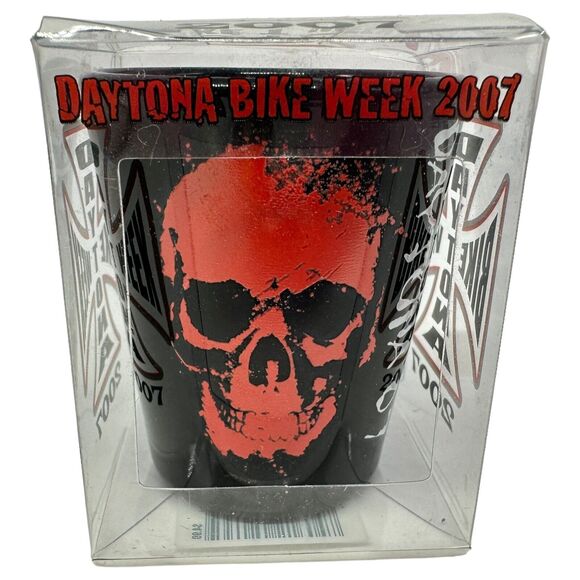 2007 Daytona Beach Bike Week Skull Black Shot Glass - Picture 2 of 5